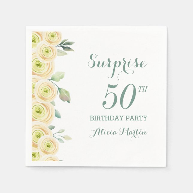 Serviette En Papier Rose blanche Flore Surprise 50e anniversaire (Devant)