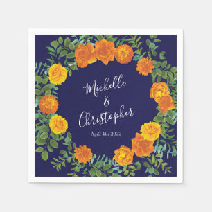 Serviette En Papier Rose bleu et orange Floral Mariage moderne