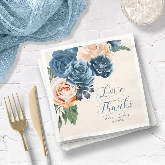 Serviette En Papier Rose Blue/Peach Love and Thanks ID584 (Créateur téléchargé)