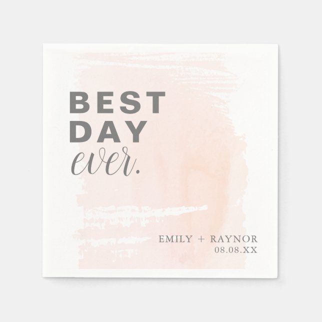 Serviette En Papier Rose Blush Meilleur Jour Chaque Mariage (Devant)