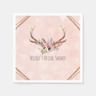 Serviette En Papier Rose Blush Rose Floral Cerf Bois de Cerf Bohème Ch