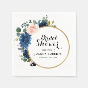 Serviette En Papier Rose botanique rose et bleu marine