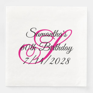 Serviette En Papier Rose Chaude Fantaisie Monogramme 60e Anniversaire