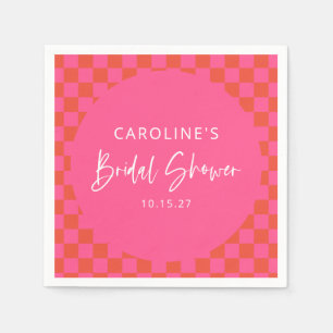 Serviette En Papier Rose Chaude Orange Retro Damier Enterrement de Vie