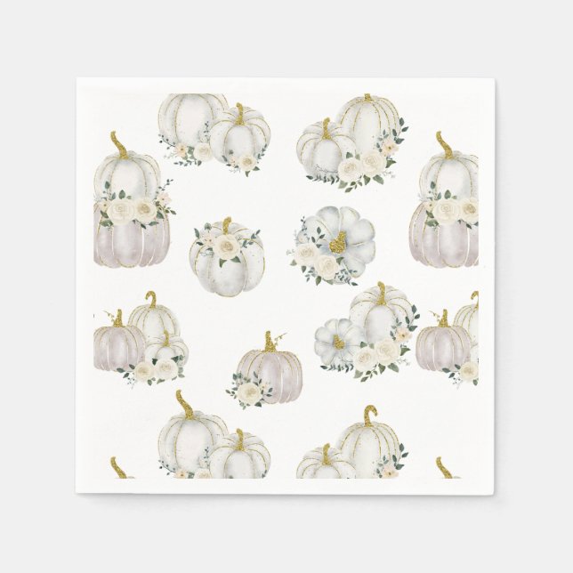 Serviette En Papier Rose Citrouille blanc Aquarelle Baby shower (Devant)