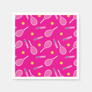 Serviette En Papier Rose clair J'aime le motif de tennis