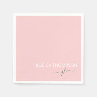 Serviette En Papier Rose clair moderne Simple Script Monogramme Nom