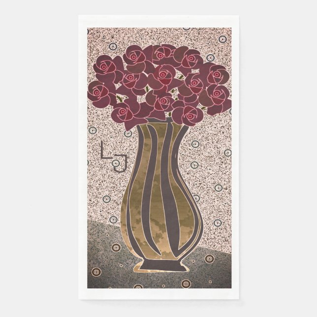 Serviette En Papier Rose de Bourgogne moderne Floral Vase Monogram Mar (Devant)