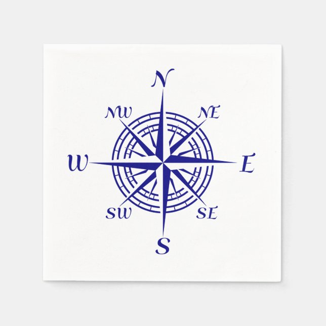 Serviette En Papier Rose de boussole bleu marine (Devant)