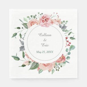 Serviette En Papier Rose de corail rose Mariage Floral