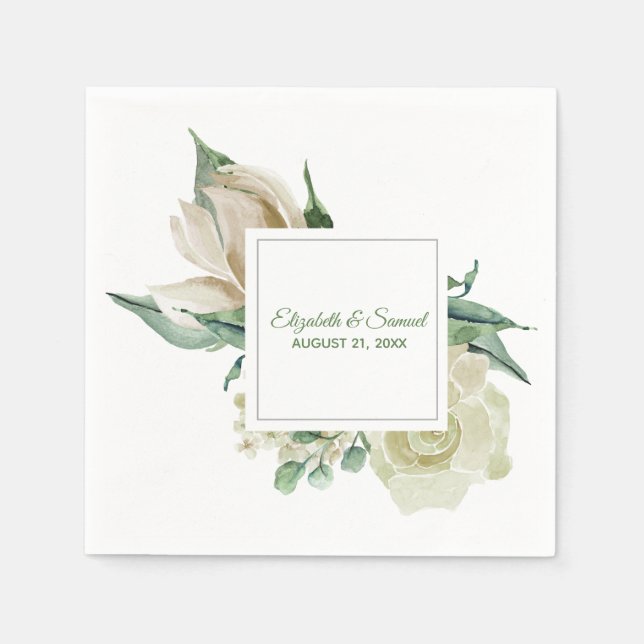 Serviette En Papier Rose de crème Hydrangea Aquarelle Mariage cadre (Devant)