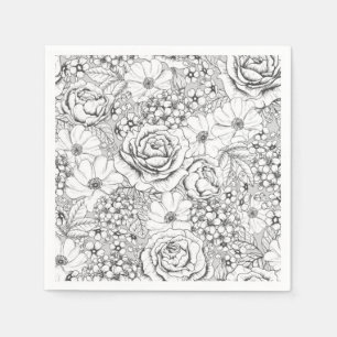 Serviette En Papier Rose de jardin Flower B&W Motif