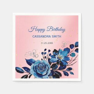 Serviette En Papier Rose de la marine Butterfly Gold Parties scintilla