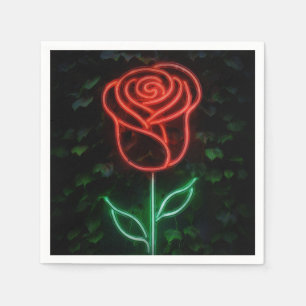 Serviette En Papier Rose de lierre lumineuse au néon rouge doux 16 16è