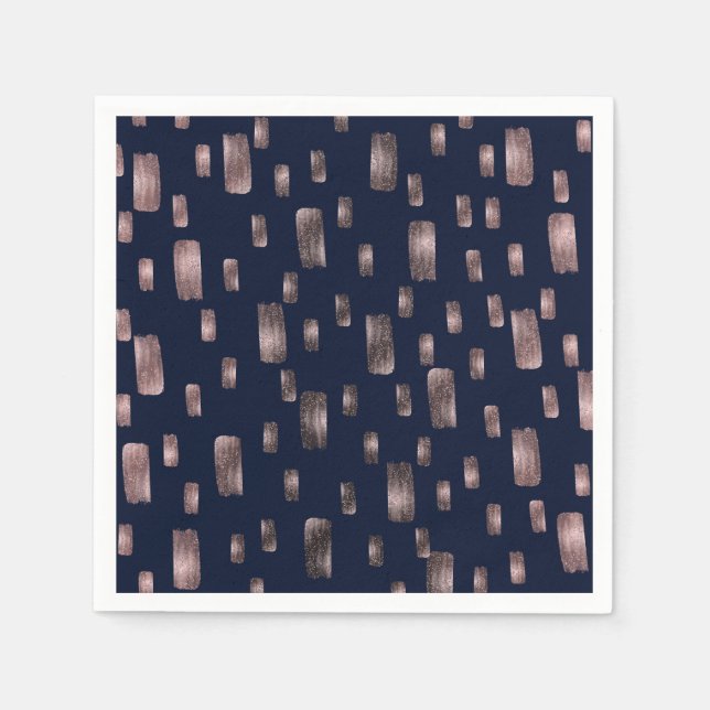 Serviette En Papier Rose de pinceau moderne or & marine Blue Sparkel (Devant)