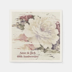 Serviette En Papier rose de tapisserie Vintage du 40e anniversaire
