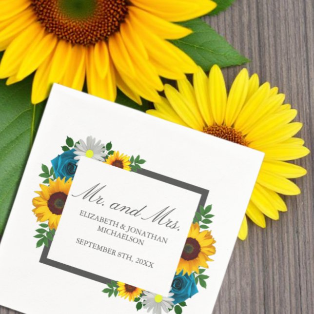 Serviette En Papier Rose de tournesol Daisy Floral Mariage (Créateur téléchargé)