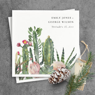 SERVIETTE EN PAPIER ROSE DÉSERT FLORAL CACTI FAUNA MARIAGE D'EAU
