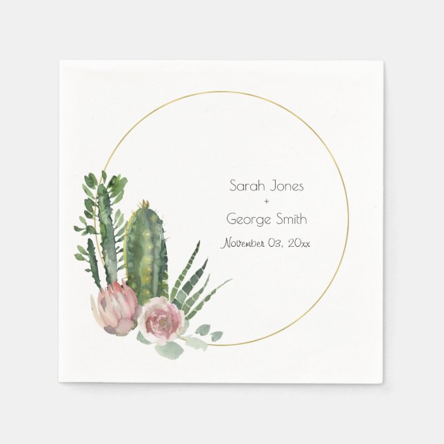 SERVIETTE EN PAPIER ROSE DÉSERT FLORAL CACTI FAUNA MARIAGE D'EAU (Devant)