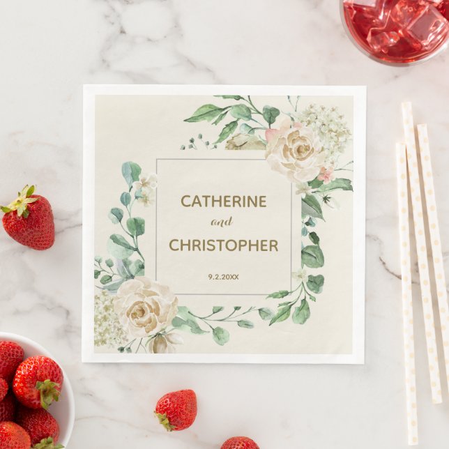 Serviette En Papier Rose d'hiver classique Floral Mariage (En situation)