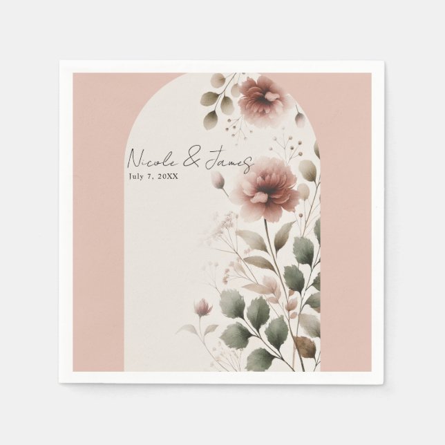Serviette En Papier Rose du désert rose Floral vert Mariage nuptiale (Devant)