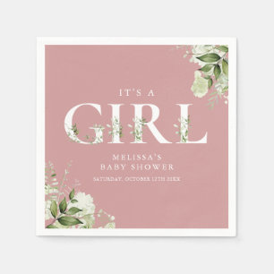 Serviette En Papier Rose Dusty C'Est Une Fille verte Lettre Baby showe
