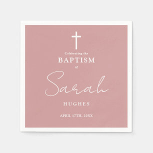 Serviette En Papier Rose Dusty Élégant Minimaliste Baptême Christening
