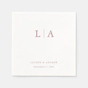 Serviette En Papier Rose Dusty Monogram Élégant Mariage simple serviet