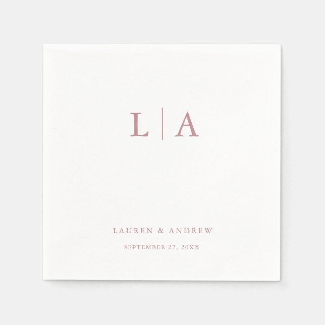 Serviette En Papier Rose Dusty Monogram Élégant Mariage simple serviet (Devant)