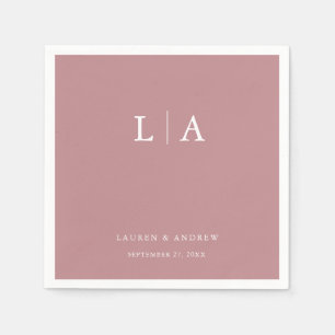 Serviette En Papier Rose Dusty Monogram Élégant Mariage simple serviet