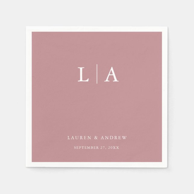 Serviette En Papier Rose Dusty Monogram Élégant Mariage simple serviet (Devant)