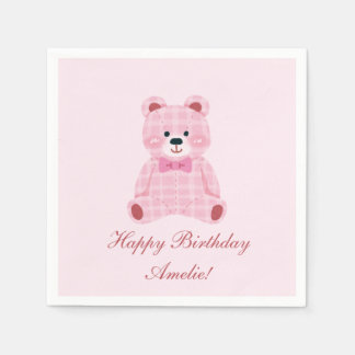 Serviette En Papier Rose En vichy Teddy