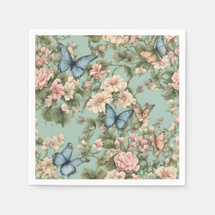 Serviette En Papier Rose et Bleu Floral & Papillon les Plus Doux