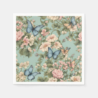 Serviette En Papier Rose et Bleu Floral & Papillon les Plus Doux