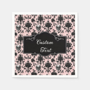 Serviette En Papier Rose et crânes gothiques rose et noir