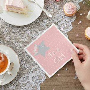 Serviette En Papier Rose et Gris Moderne C'est une Fille