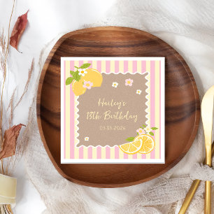 Serviette en papier rose et jaune citron frais pou