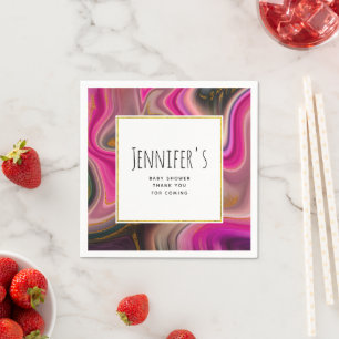 Serviette En Papier Rose et Noir avec Baby shower à perles d'or