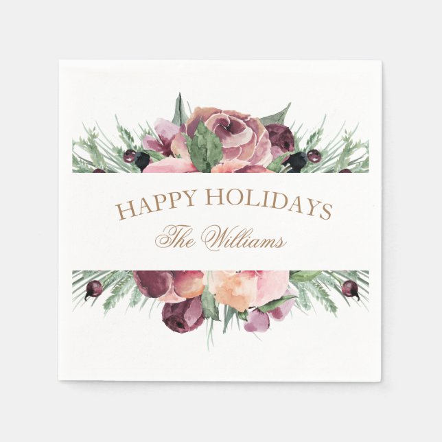 Serviette En Papier rose et prune moderne vacances heureux monogramme (Devant)