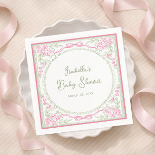 Serviette en papier rose et verte pour baby shower