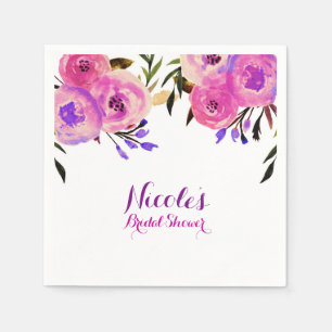 Serviette En Papier Rose et violet clair moderne floral douche de mari