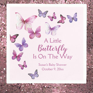 Serviette En Papier Rose et violet Un petit Baby shower papillon