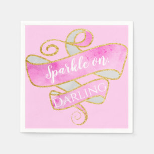 Serviette En Papier Rose Féminin Rose Paillettes Dorées Étincelle, Ché