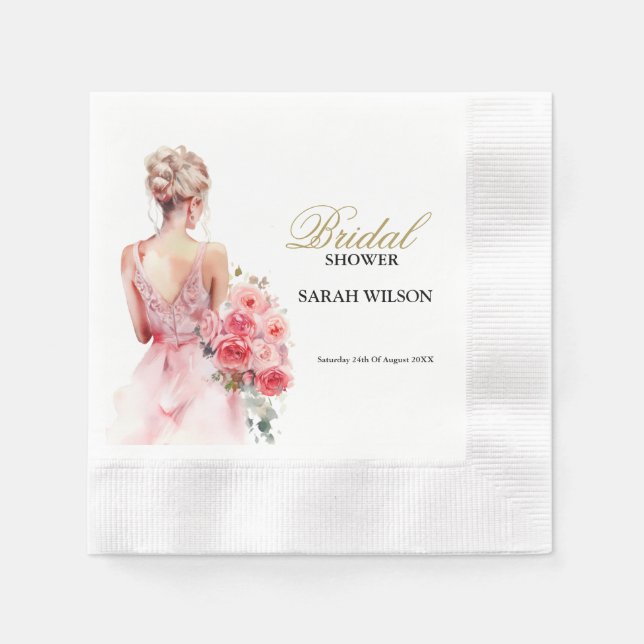 Serviette En Papier Rose Floral Aquarelle Mariage Fête des mariées de  (Devant)