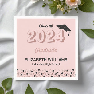 Serviette En Papier Rose Foil Script Confetti Graduation Party rose