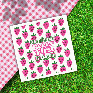 Serviette en papier rose fraise pour premier anniv