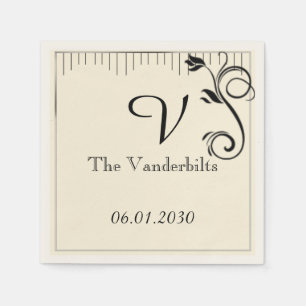 Serviette En Papier Rose français déco en noir sur Mariage crème