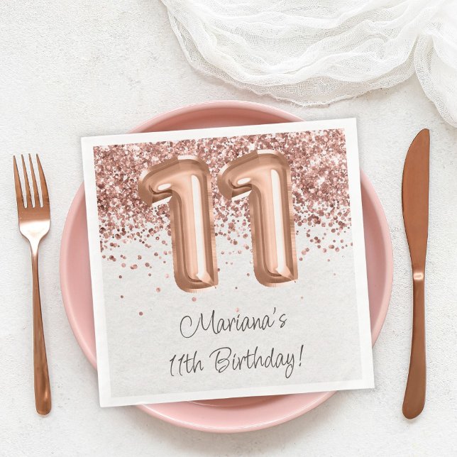 Serviette En Papier Rose Gold 11e fête d'anniversaire (Créateur téléchargé)