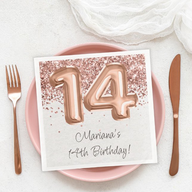 Serviette En Papier Rose Gold 14e fête d'anniversaire (Créateur téléchargé)