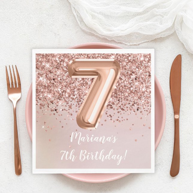 Serviette En Papier Rose Gold 7e fête d'anniversaire (Créateur téléchargé)